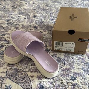Clarks Lavender Ruched Slide Sandals
